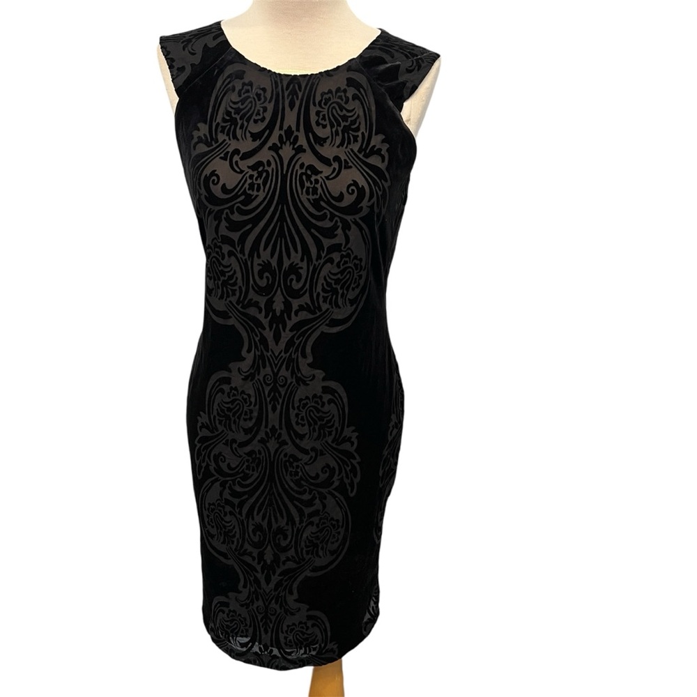 IVANKA TRUMP Black Velour Lined Stencil Body Con Dress (No Size Tag)